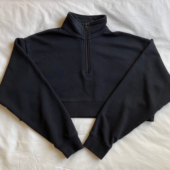Aritzia Tna Airy Fleece Boyfriend 1/4 Zip Cropped Sweatshirt XS - Picture 4 of 10
